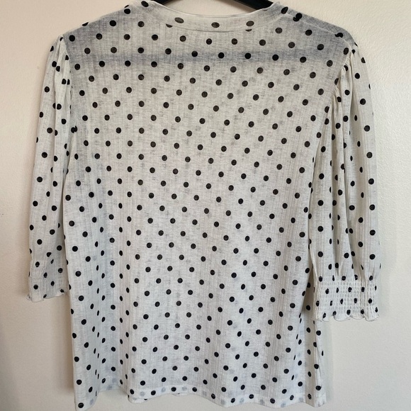 Zara Black and ivory Polka Dot Blouse with ruffles size medium - Picture 5 of 7